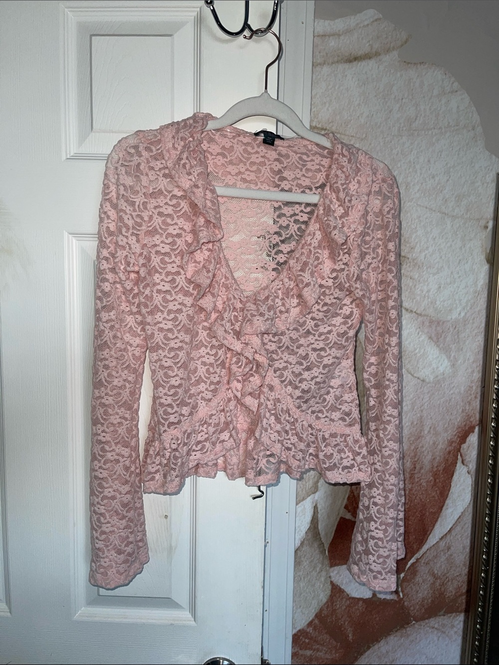 wild fable Pink Lace Ruffle V-Neck Blouse
